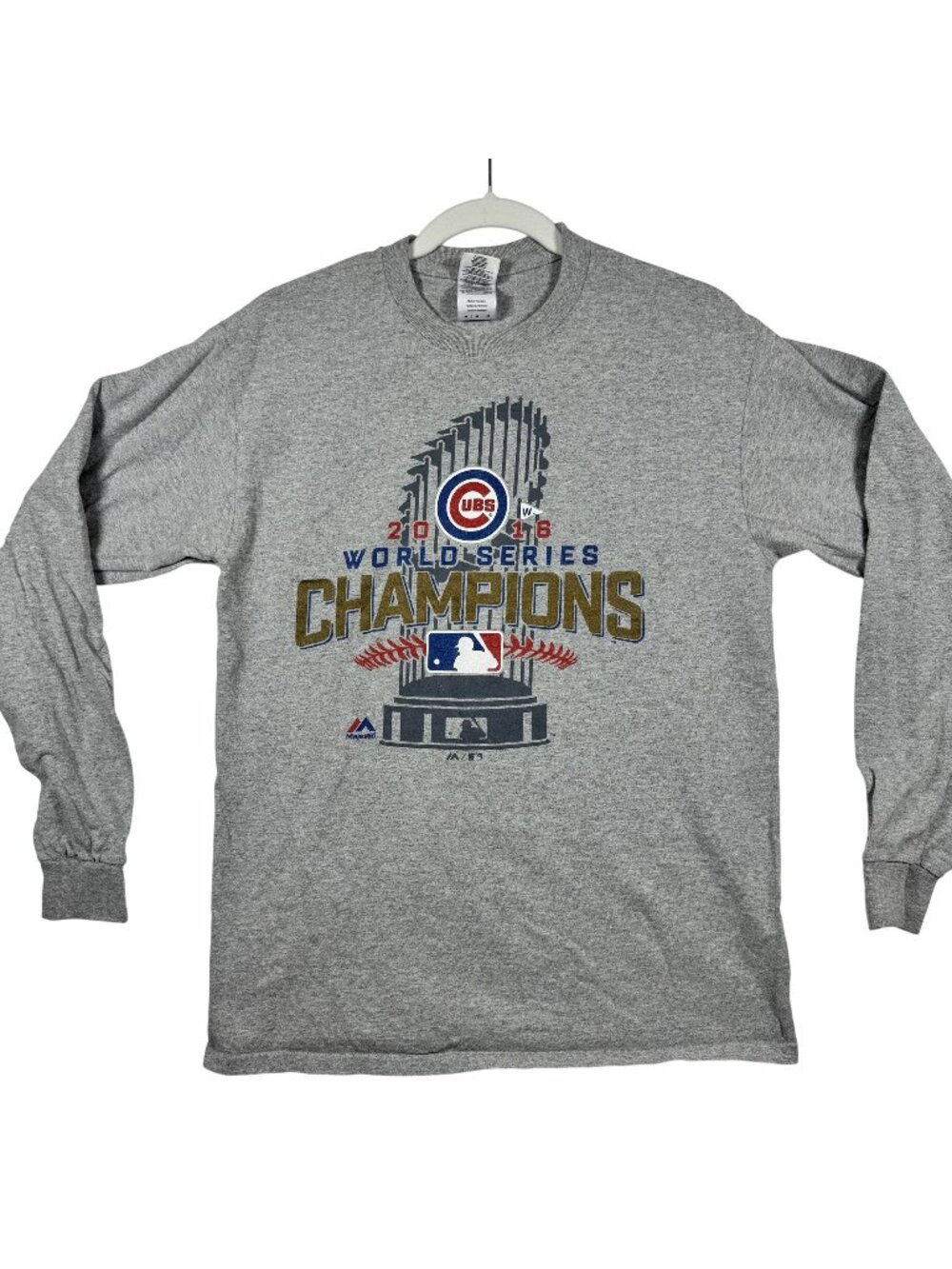 Chicago Cubs 2016 World Series Champions Long Sleeve T-Shirt Gray Majestic - M